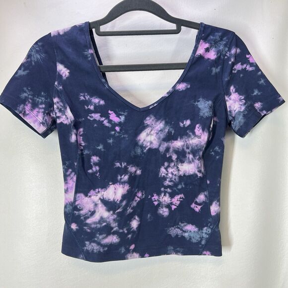 Lululemon Sz 4 Align Short Sleeve Tee Crop Slim Fit Tie Dye Workout Yoga - Picture 1 of 8